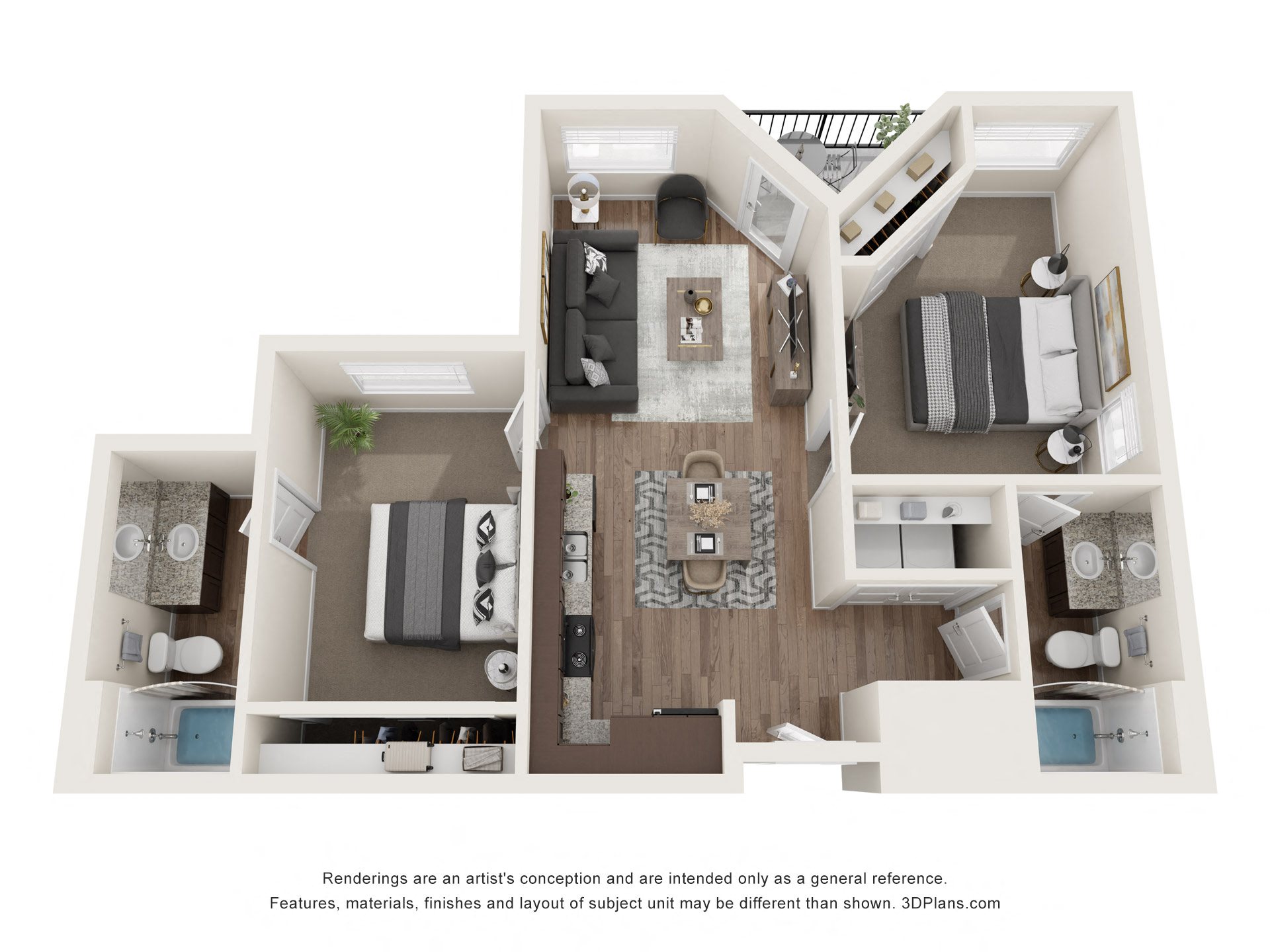 Floor plan for 2 beds, 2 baths, 819 sqft